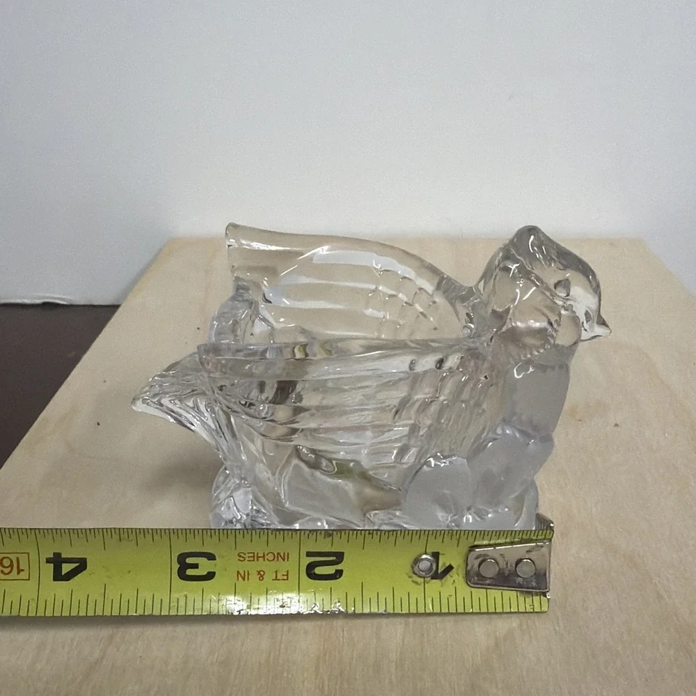 Gorham Clear Crystal‎ Glass CARDINAL Candle Tea Light Votive Holder Bird